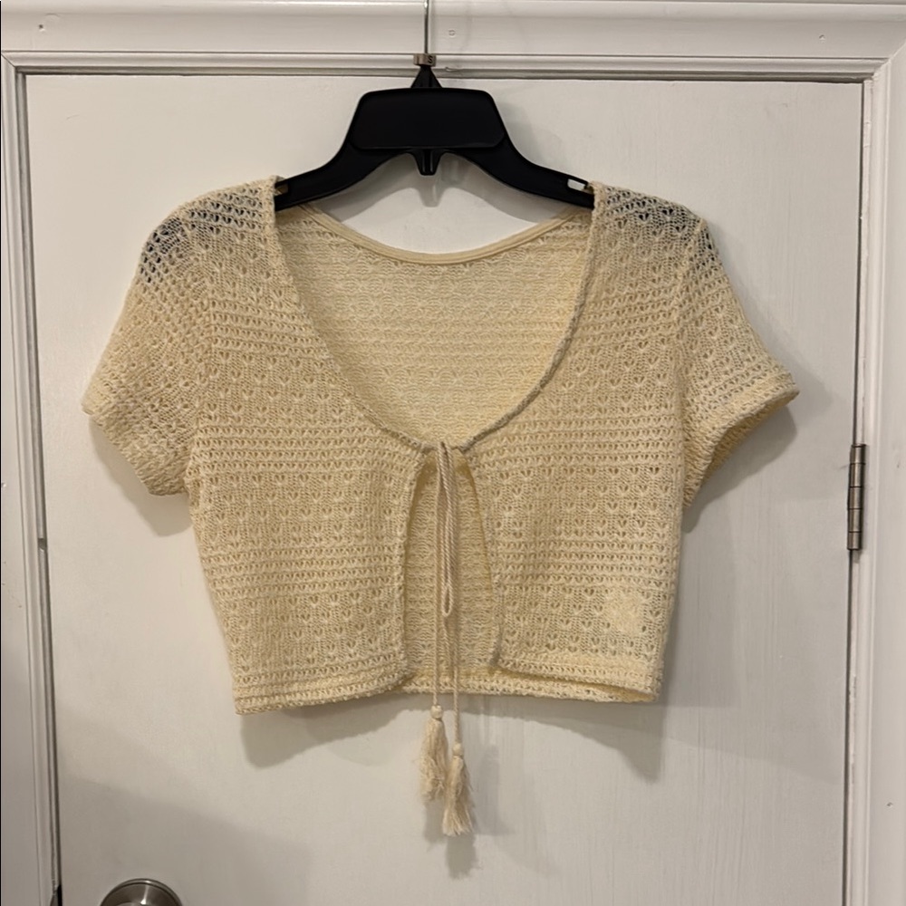 Cream Cropped Tie-Front Knit Top - Women